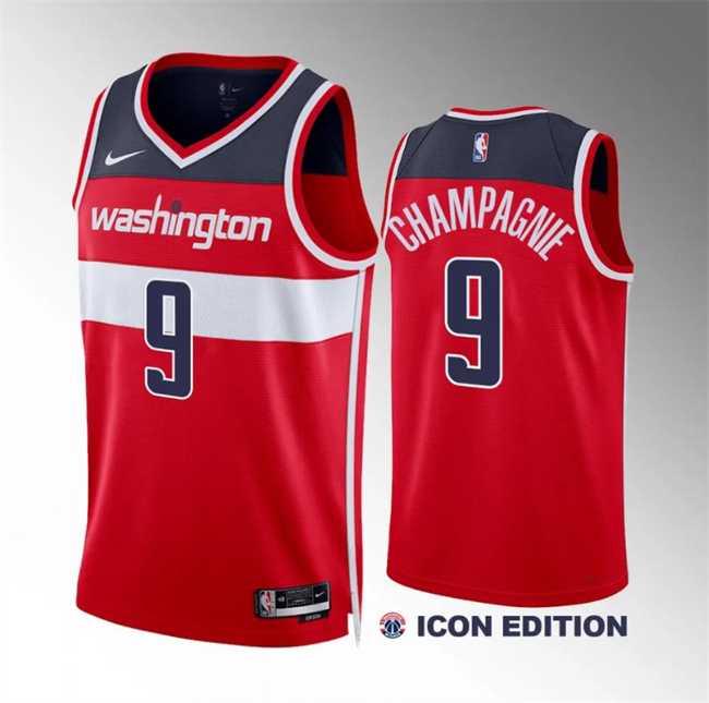 Mens Washington Wizards #9 Justin Champagnie Red Icon Edition Stitched Basketball Jersey Dzhi